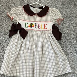 NWT Brown plaid Smocked Turkey dress size 2t